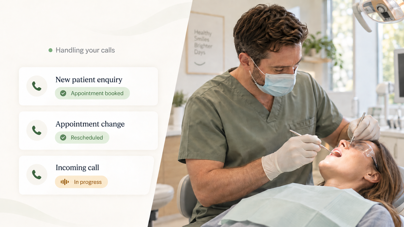 A clinician caring for a patient while several calls are handled in the background